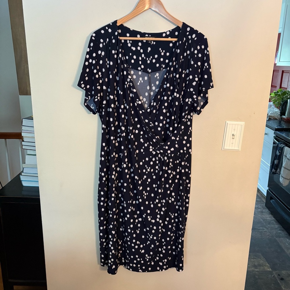 Roz & Ali Blue Polka Dot Wrap Dress, Sz 3X